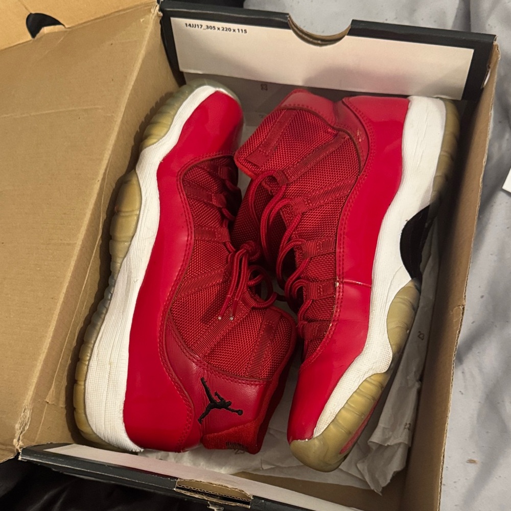 Jordan 11 Kids Red and White Sneakers